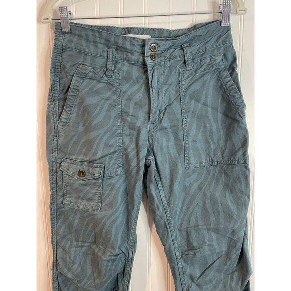 Anthropologie Wanderer Pants Womens 26 Blue Green Zebra Linen Crop High Rise - Picture 9 of 15
